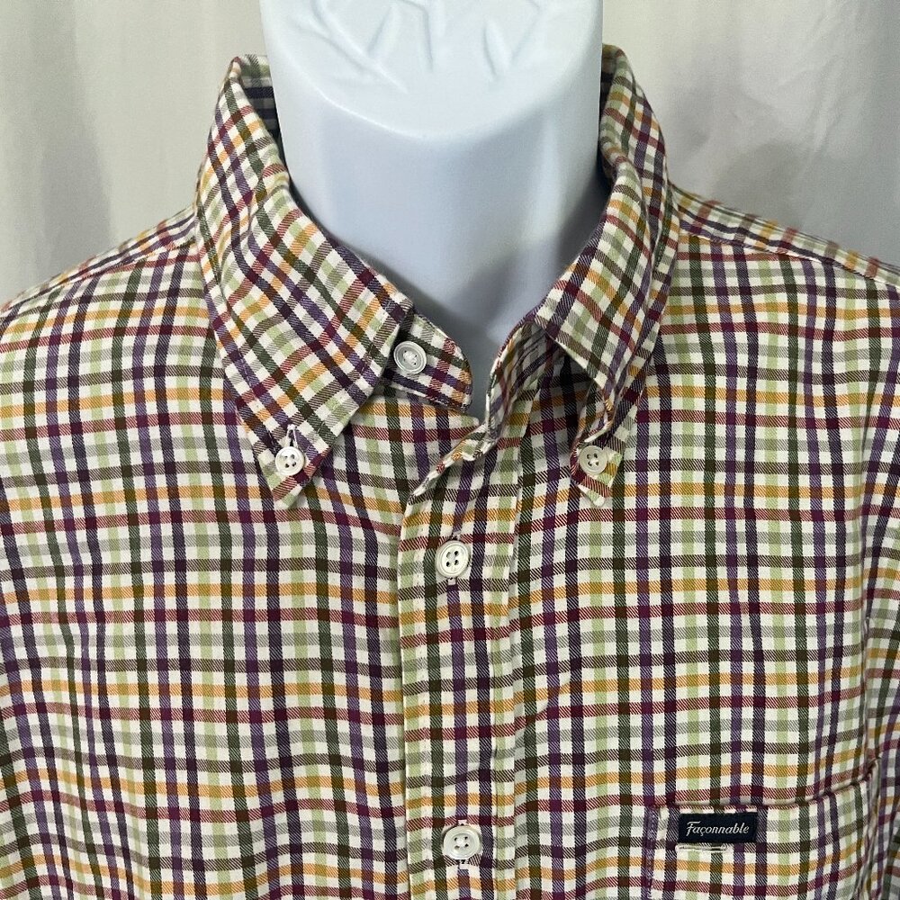 🔥 Faconnable Men’s L Purple Green Gold Check Club Shirt LS EUC ✨